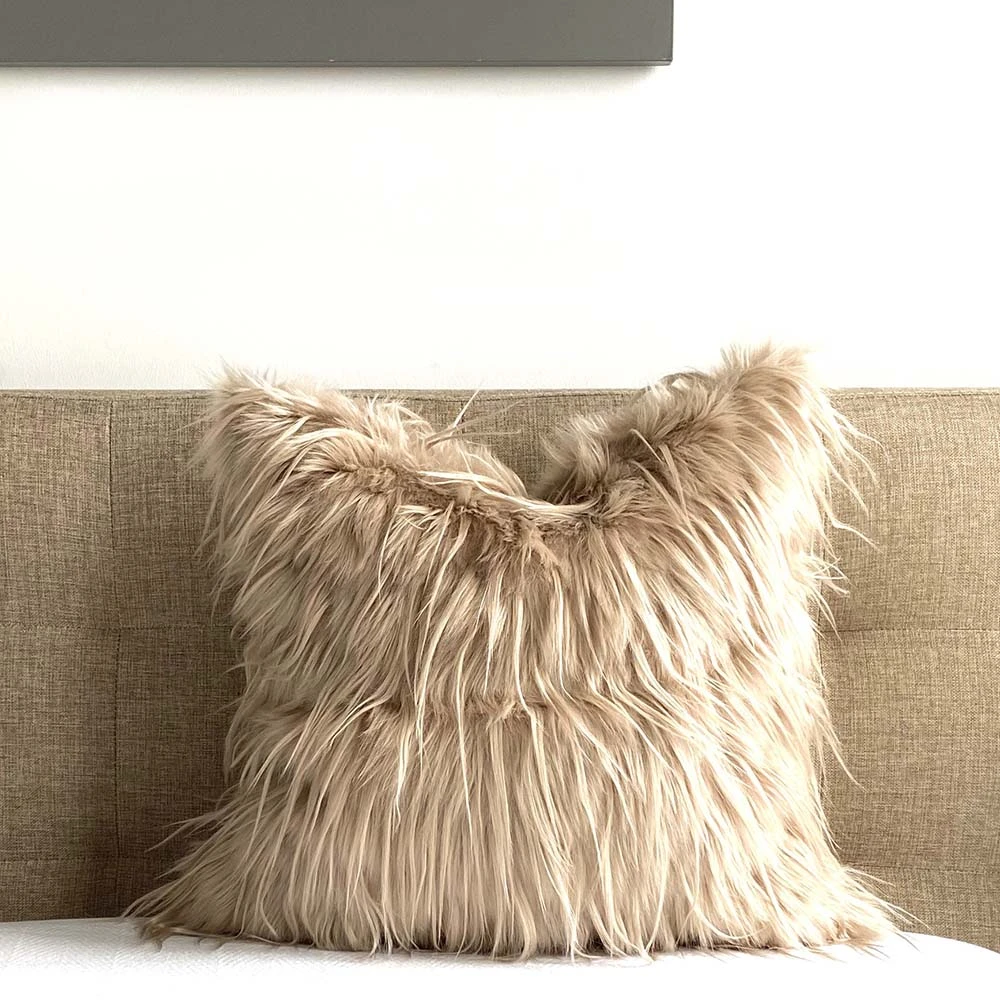 Mongolian Faux Fur Pillow Cover - Camel 1 Mongolian Faux Fur Pillow Cover - Camel