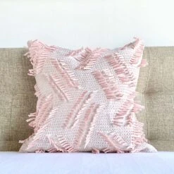 Frill Boho Fringe Pillow Cover - Pink