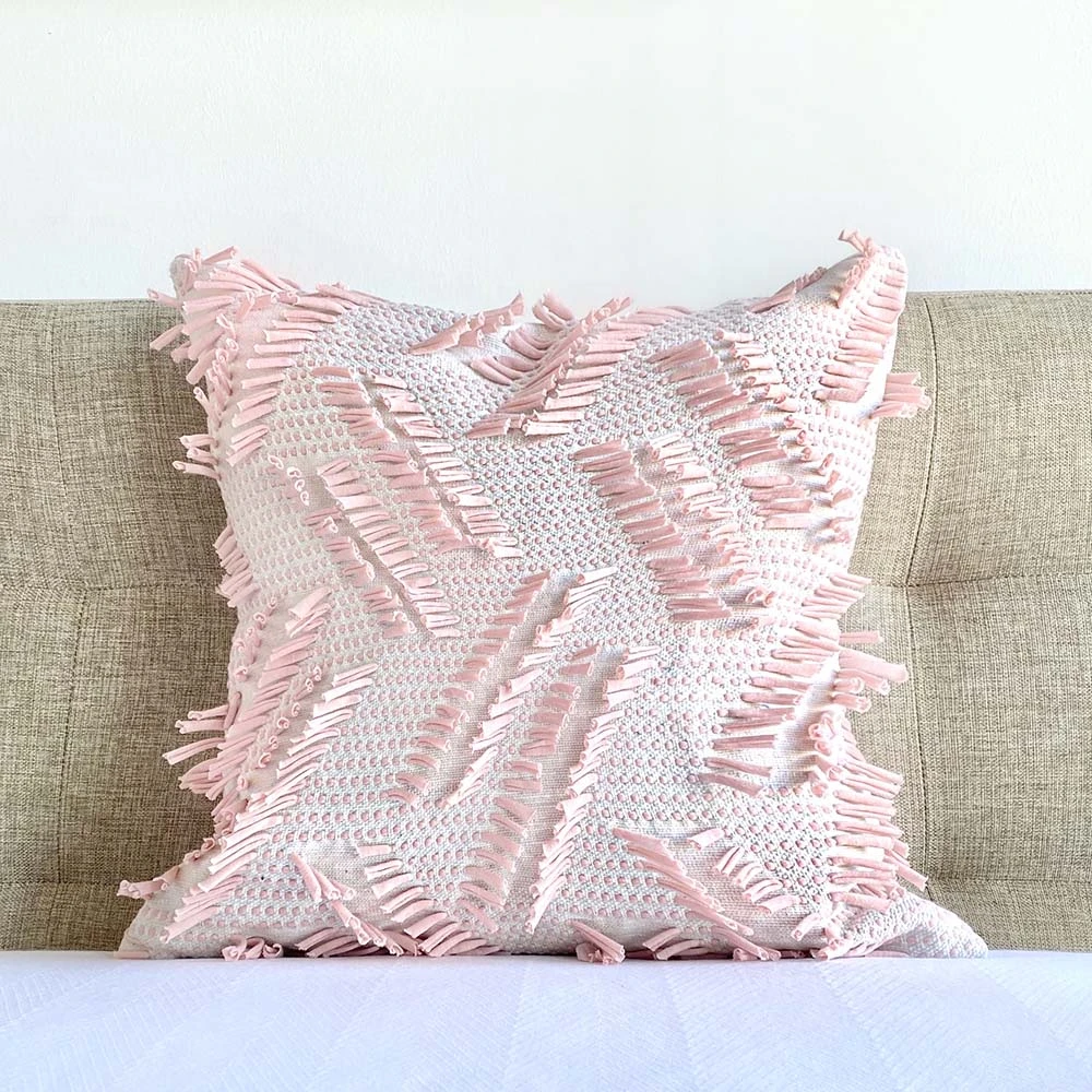Frill Boho Fringe Pillow Cover - Pink 1 Frill Boho Fringe Pillow Cover - Pink