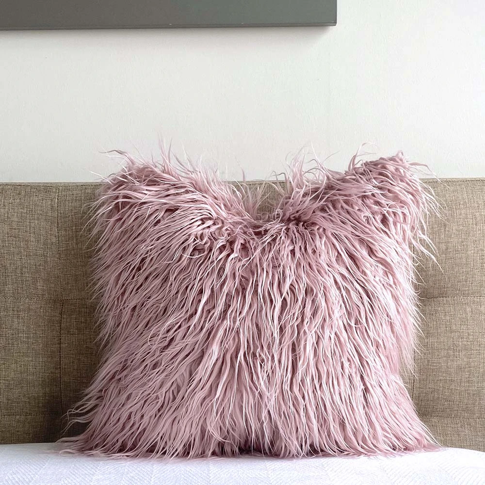 Mongolian Faux Fur Pillow Cover - Flamingo 1 Mongolian Faux Fur Pillow Cover - Flamingo