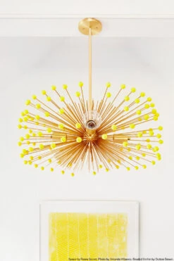Color Beaded Urchin Chandelier 27" 24 Color Beaded Urchin Chandelier 27" -Cozy Light World beaded urchin chandelier 27 brass yellow lighting by dutton brown space by room secret photo by amanda villarosa 3
