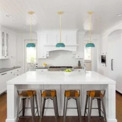 Color Cadbury Pendant 8" -Cozy Light World cadbury pendant 8 brass teal kitchen island scene 1