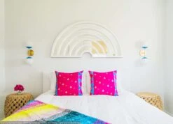 Color Cap Double Sconce 6" -Cozy Light World cap double globe sconce lighting blue brass dutton brown brooke garden katherine jackson domino magazine bedroom scene 1