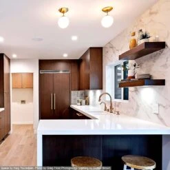 Cap Flush Mount 6" -Cozy Light World cap globe flush mount 6 brass kitchen lighting dutton brown space by haig youredjian photo by greg frost photography 2