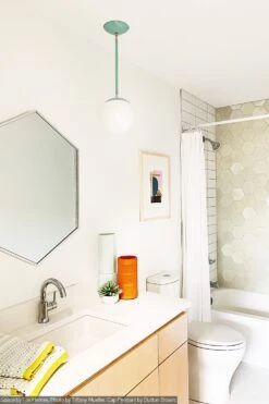 Color Cap Pendant 8" -Cozy Light World cap globe pendant 8 brass teal white space by fox homes photo by tiffany mueller 1