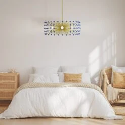 Color Beaded Urchin Chandelier 27" 22 Color Beaded Urchin Chandelier 27" -Cozy Light World color beaded urchin chandelier 27 brass cobalt bedroom scene
