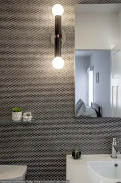 Color Monarch Sconce 23 Color Monarch Sconce -Cozy Light World monarch sconce nickel black bathroom vanity lighting dutton brown space by erica friedland design 2