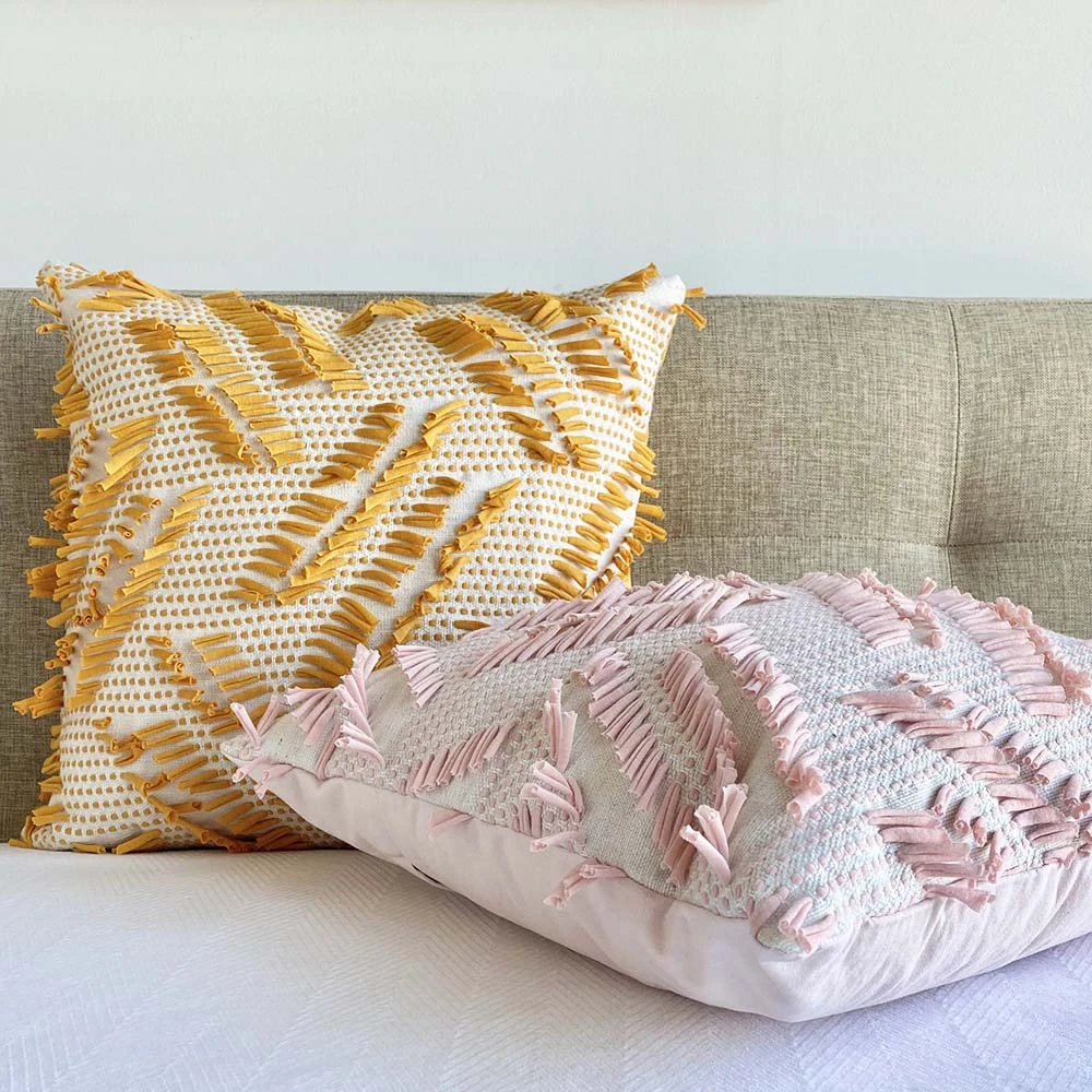 Frill Boho Fringe Pillow Cover - Pink 2 Frill Boho Fringe Pillow Cover - Pink - Image 2