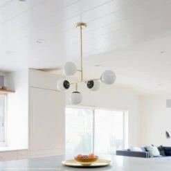 Color Prisma Chandelier 35" 26 Color Prisma Chandelier 35" -Cozy Light World prisma globe chandelier brass black white kitchen scene 3